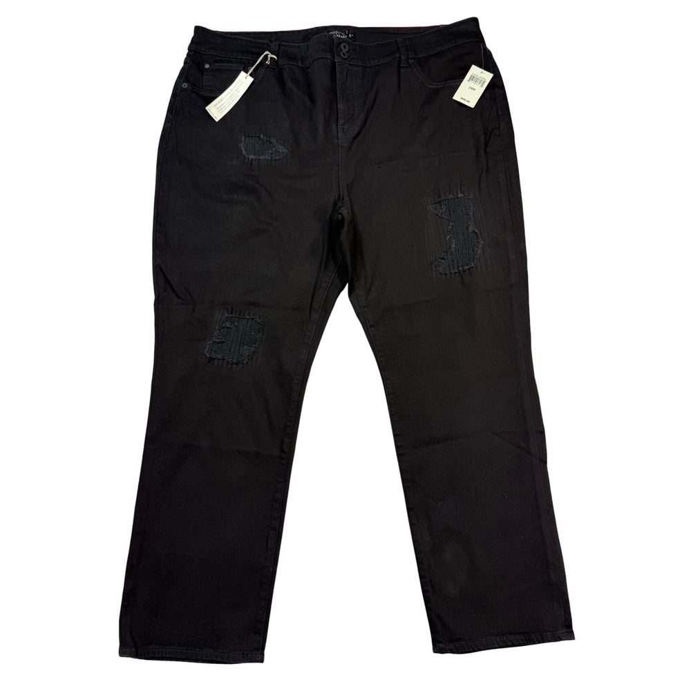 Lucky Brand Emma Straight Jeans Womens 24W Black New Distressed Ankle Slimming
